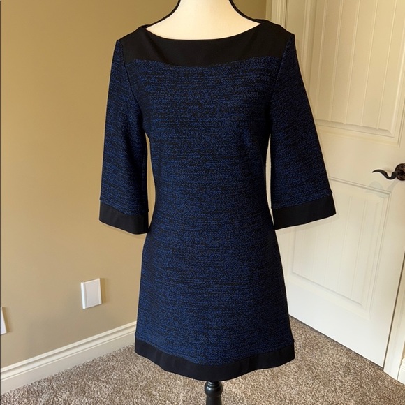 Le Chateau Blue and Black Sheath Mini Dress with Bateau Neckline - Picture 1 of 12